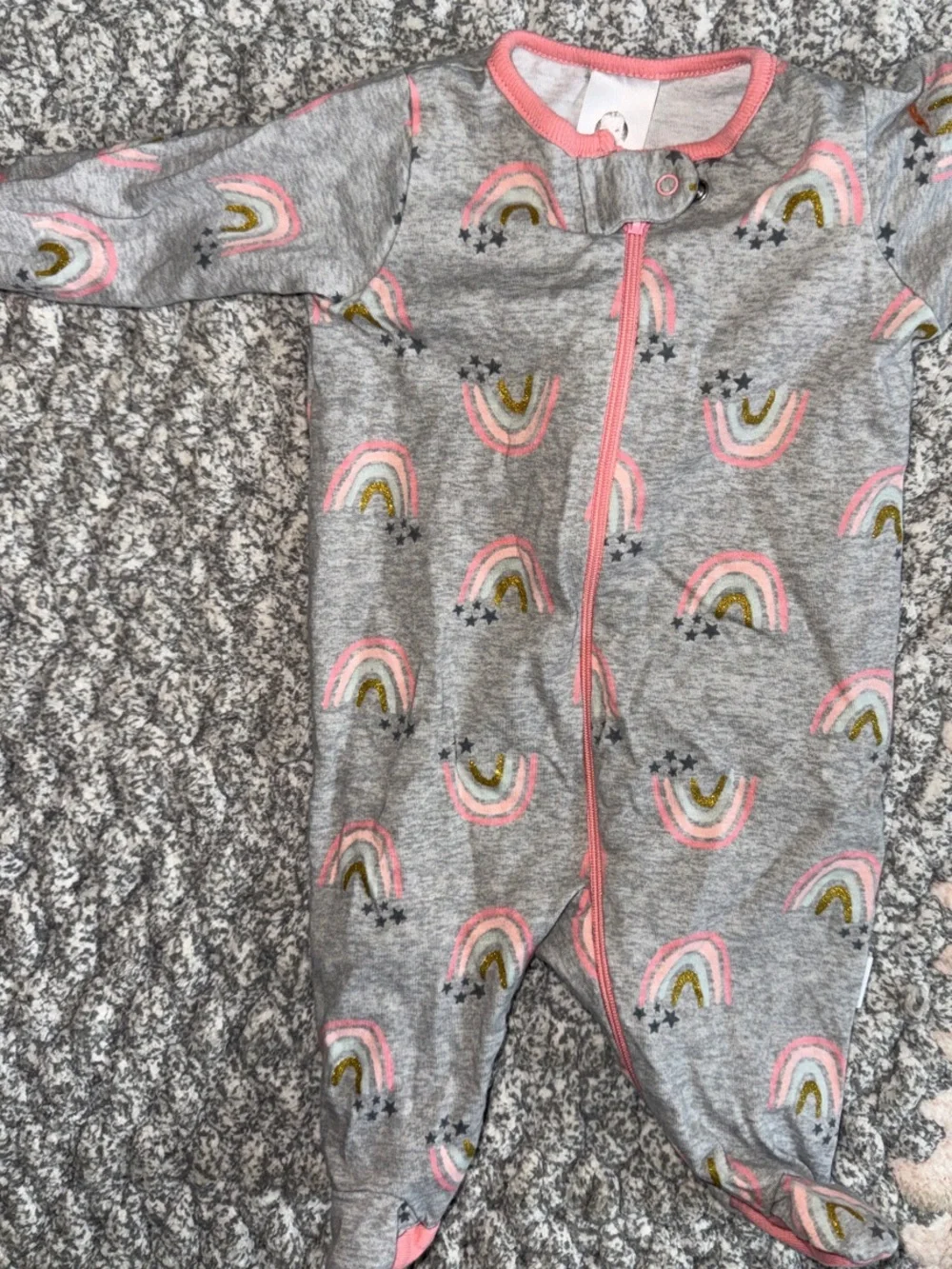 Gerber Gray Footed One-Piece with Pink Trim and Rainbow Print